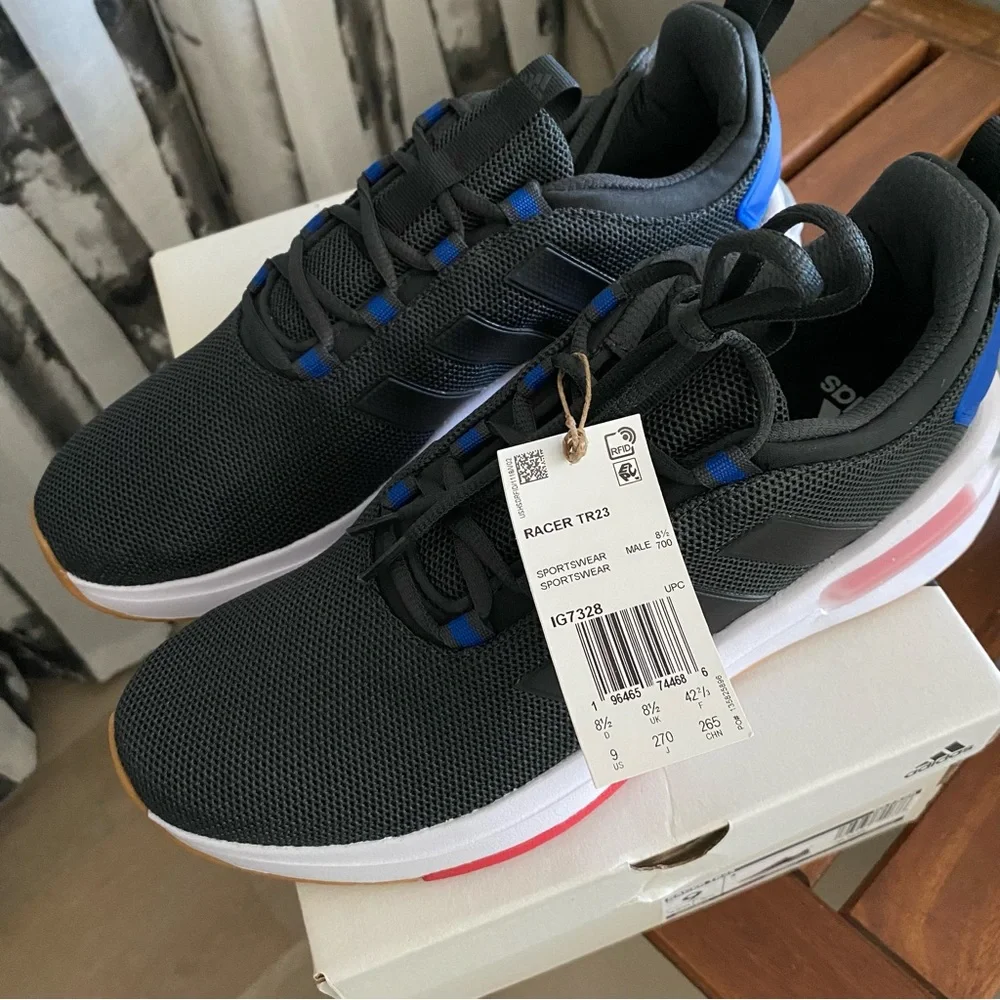 Adidas Racer TR23 Sneaker Running Shoes Men's Size 9 Carbon Black Royal Blue NEW